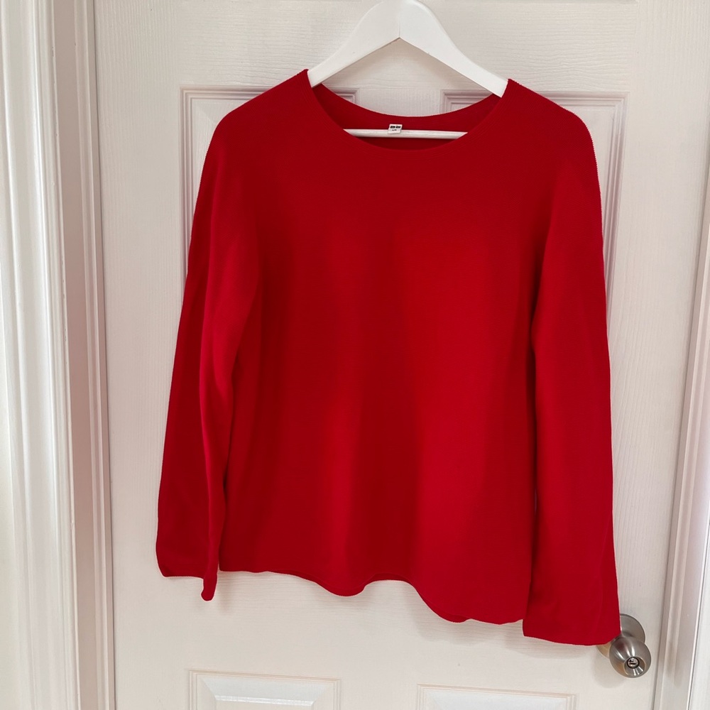 Uniqlo Bright Red Knit Crewneck Top